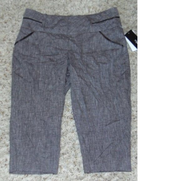 *Linen Capris My Michelle Brown size 13 Textured Blend Midrise 4 Pockets Pants - Picture 1 of 5